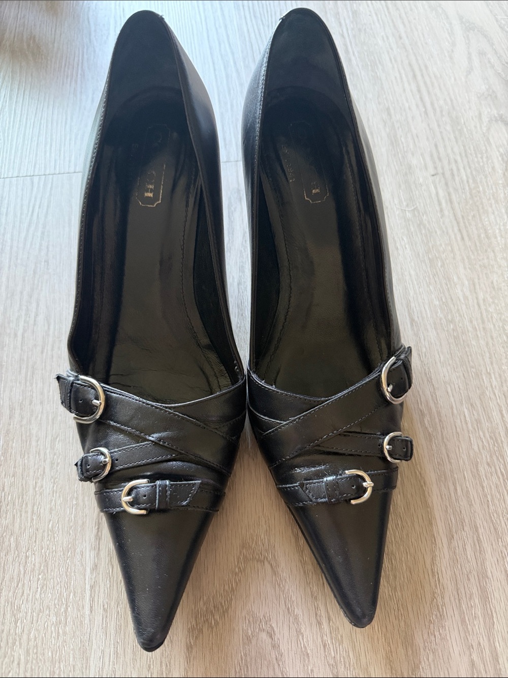 Coach Black Pointed-Toe Buckle Heels